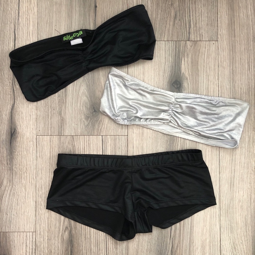 Sidecar Metallic Bandeau Bras Bralettes and Hot Shorts Black Silver Small